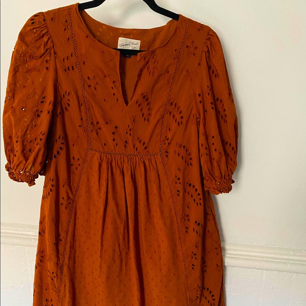 Rust eyelet dress